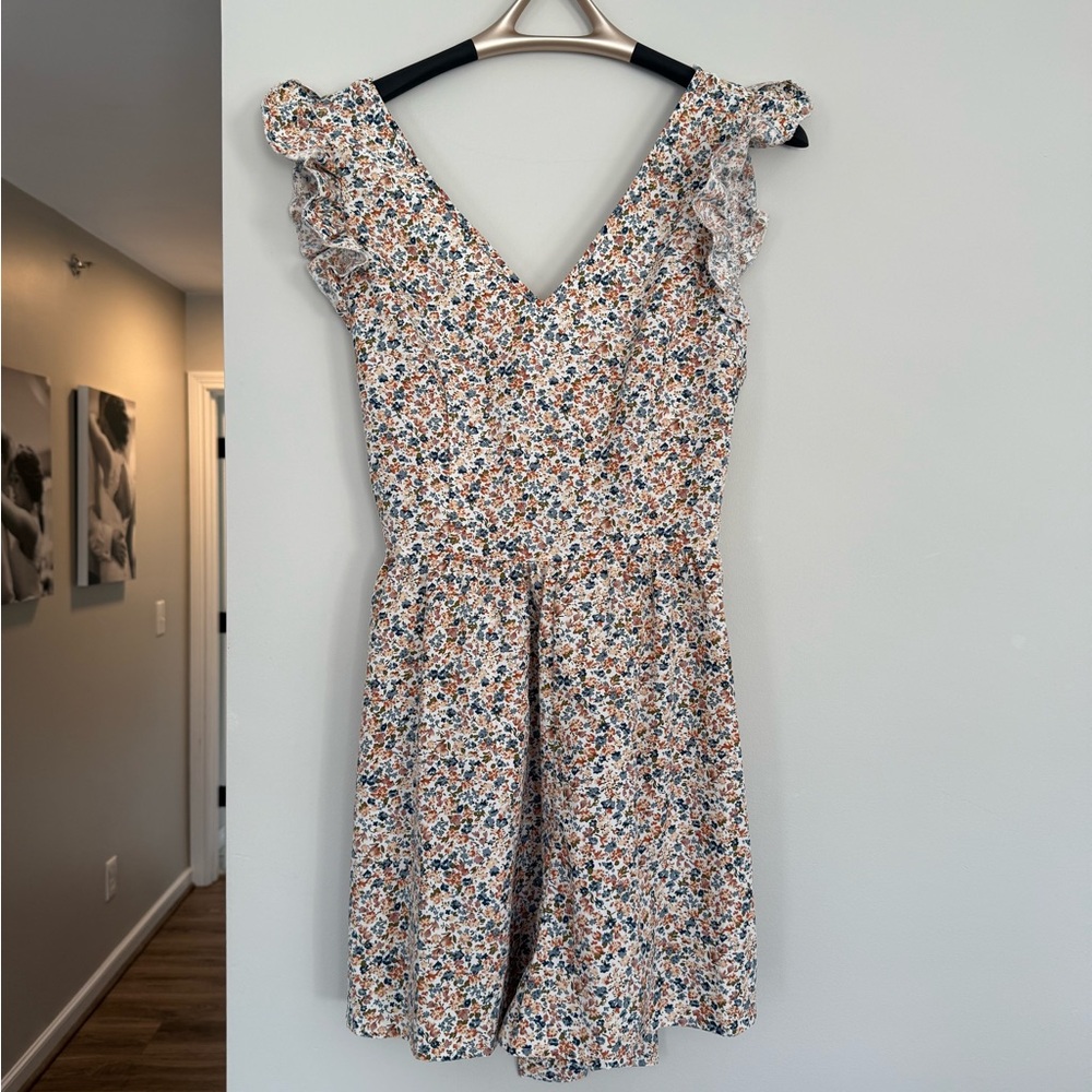 Cream and Pink Flutter Sleeve Sundress